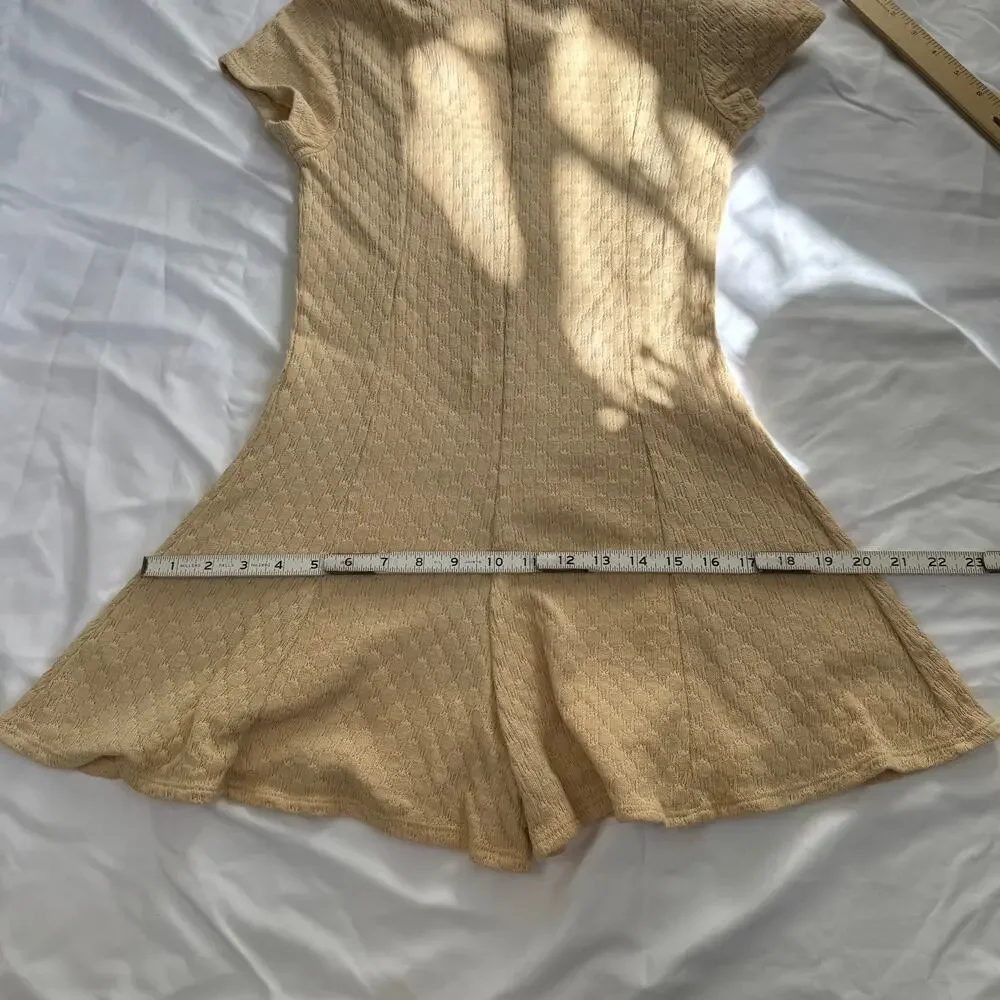 Free People Beach Crochet Knit Cotton Ramona Romper XS Button Tan Beige